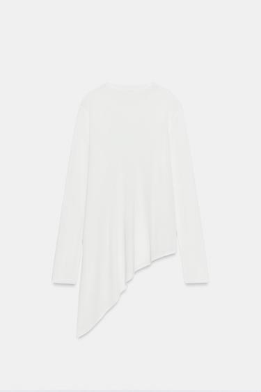 PULL LONG EN MAILLE ASYMÉTRIQUE - Blanc de Zara - Image 3