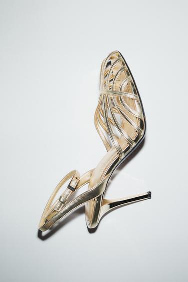 Zara METALLIC EFFECT HEELED FISHERMAN SANDALS - Gold