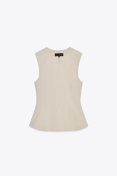 Zara DART PEPLUM TOP - Beige