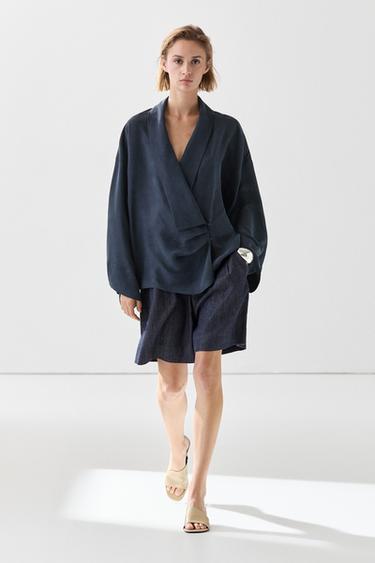 Blusa fluida cruzada detalle frunces - Marino de Zara - Imagen 0
