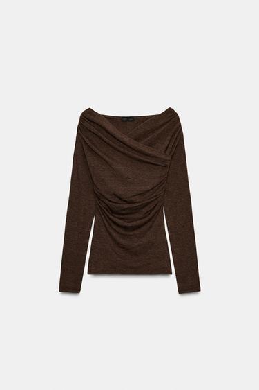 DRAPED SURPLICE NECKLINE TOP - brown vigore by Zara