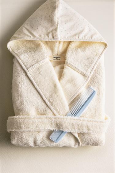 KIDS' VELOUR POLKA DOT BATHROBE - Oyster-white by Zara