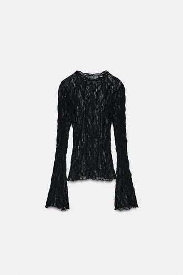 TOP ENCAJE MANGA LARGA - Negro de Zara