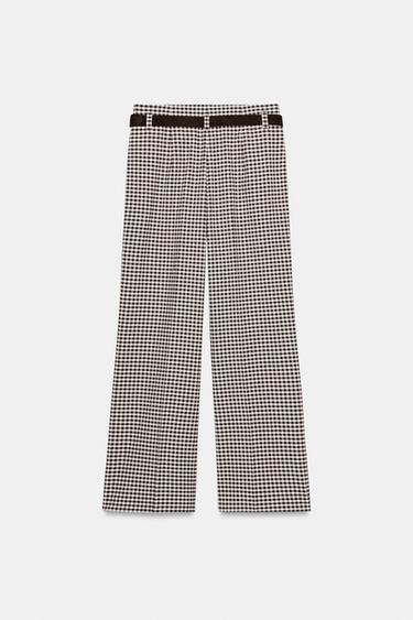 GINGHAM STRAIGHT TROUSERS WITH BELT - Brown by Zara - Image 8