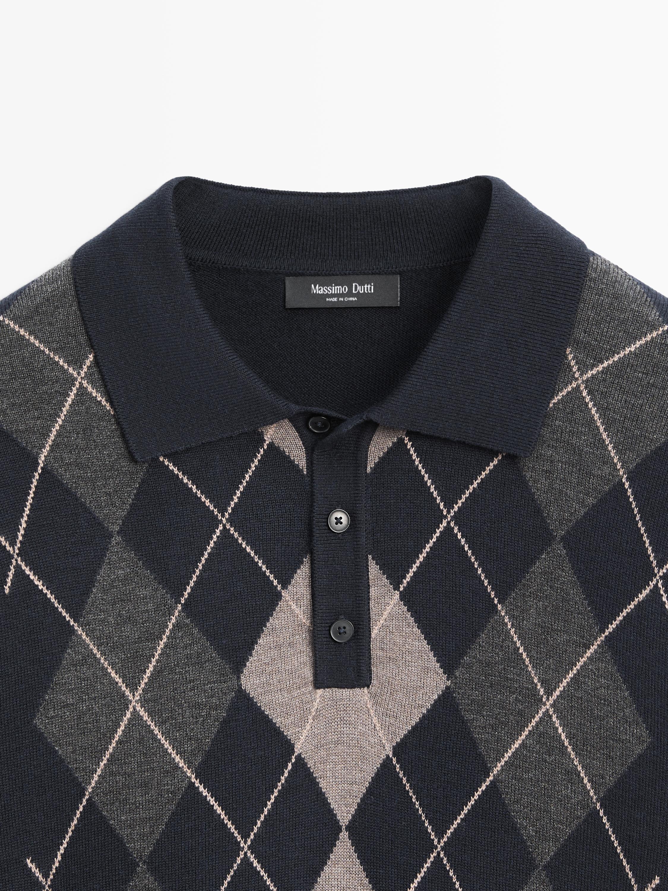 Knit sweater with argyle detailing