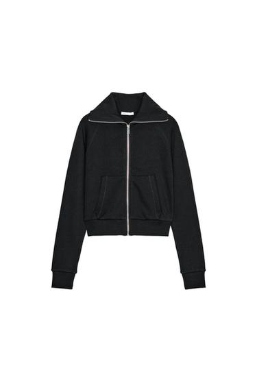 Zara PLUSH ZIP-UP JACKET - Black
