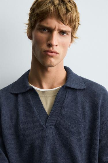 DISTRESSED KNIT POLO SHIRT - Indigo by Zara - Image 4