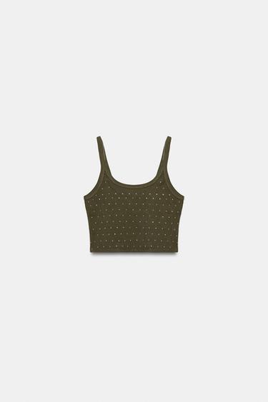 TOP CROP BRILLOS - Khaki de Zara