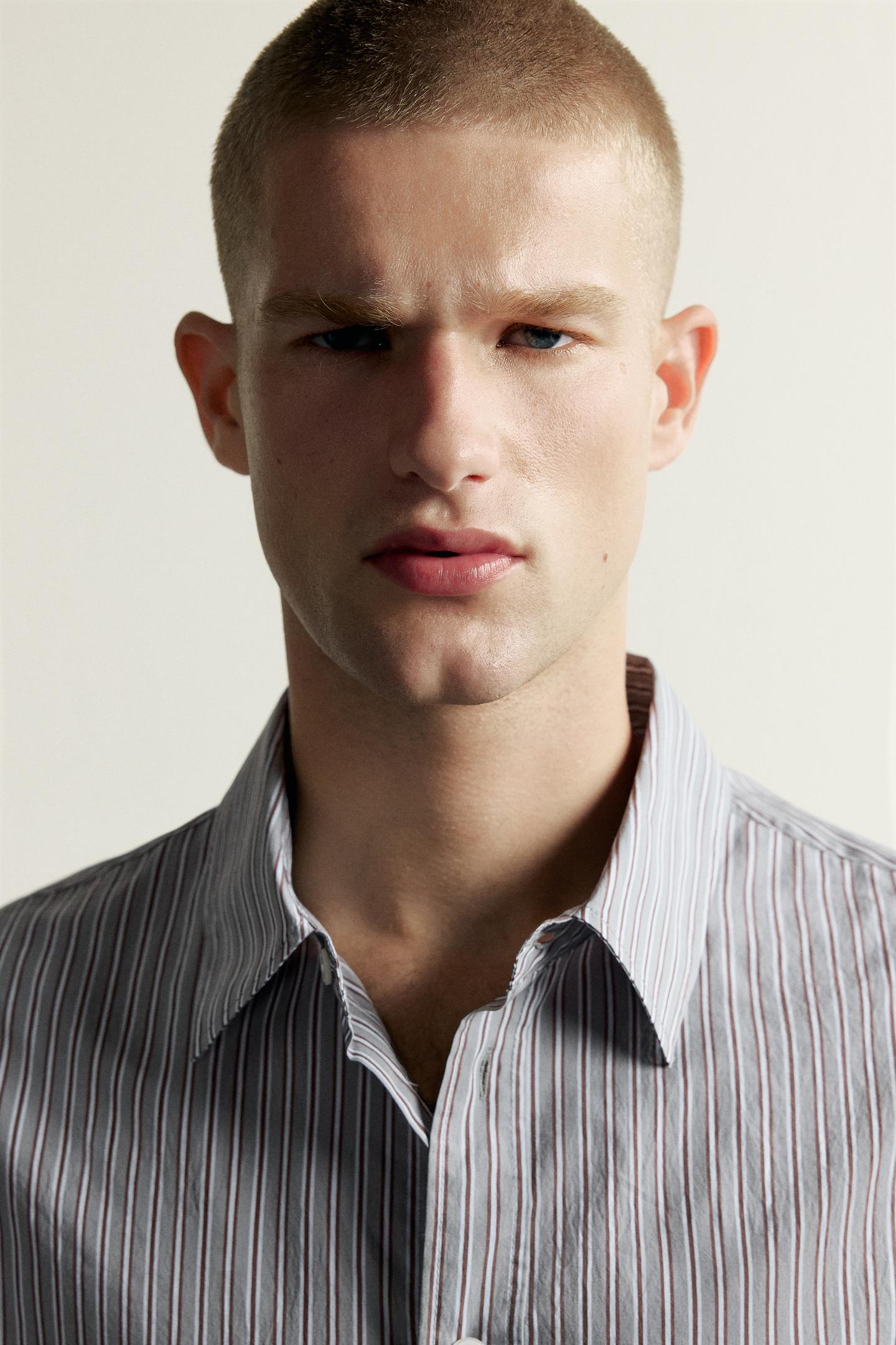 Мужская рубашка Zara Relaxed Fit Striped, цвет: Синий / Серый — фото 5
