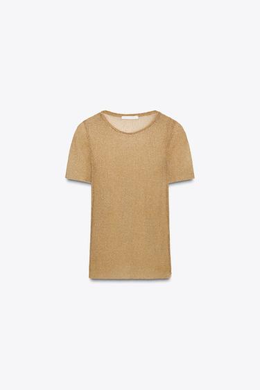 METALLIC SHORT SLEEVE T-SHIRT - Gold by Zara - Image 4