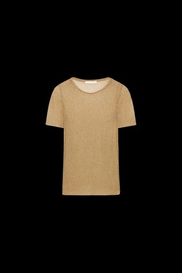 Zara METALLIC SHORT SLEEVE T-SHIRT - Gold - Image 0