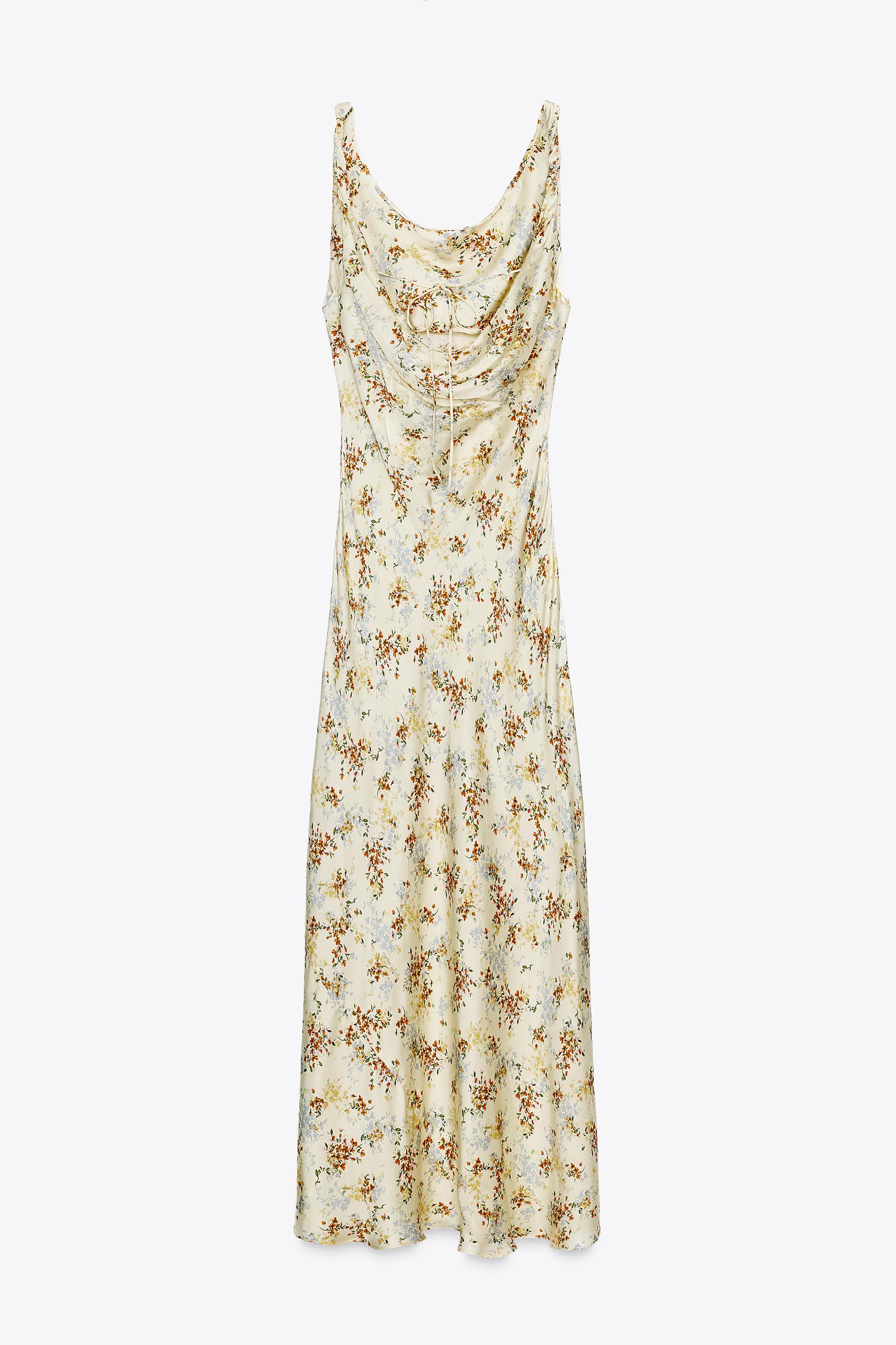 ZW COLLECTION プリント柄サテンワンピース - イエロー | ZARA