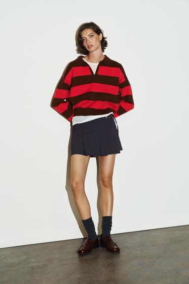Zara PLAID PLEATED SKORT - Red / Navy - Image 0