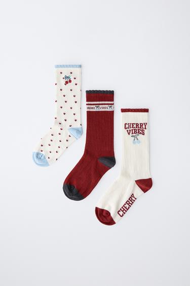 3-PACK OF CHERRY AND TEXT SOCKS - Ecru by Zara - Image 3