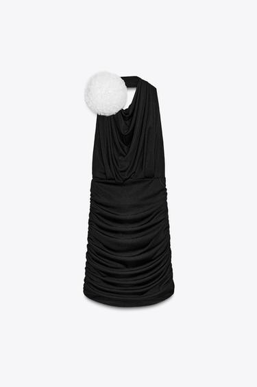 HALTER NECK SHORT DRESS WITH APPLIQUÉ FLOWER - Black by Zara - Image 4