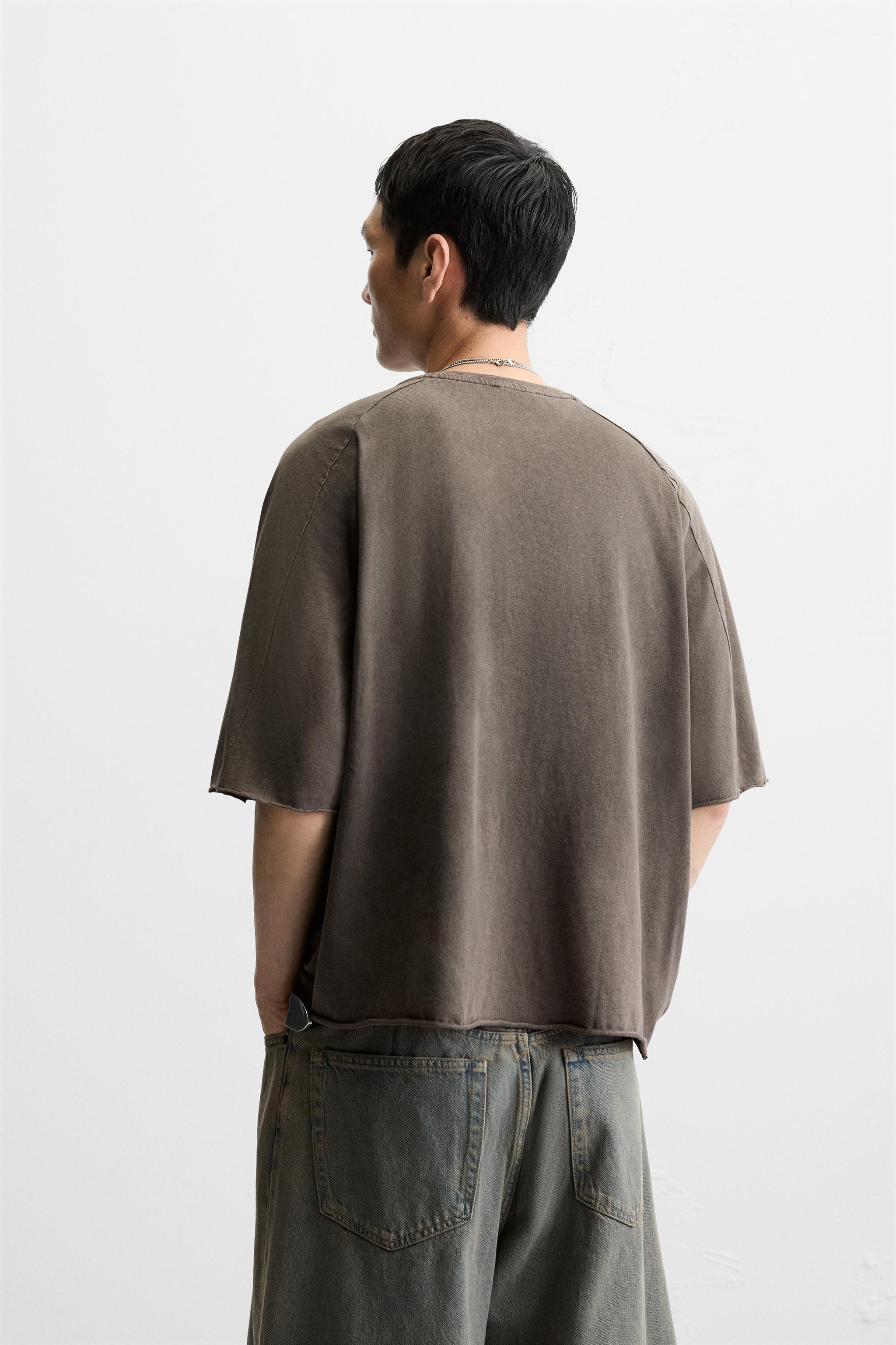 【ZARA】ウォッシュ加工リラックスフィットＴシャツ4087/497/922 WASHED RELAXED FIT T-SHIRT - Brown | ZARA United States