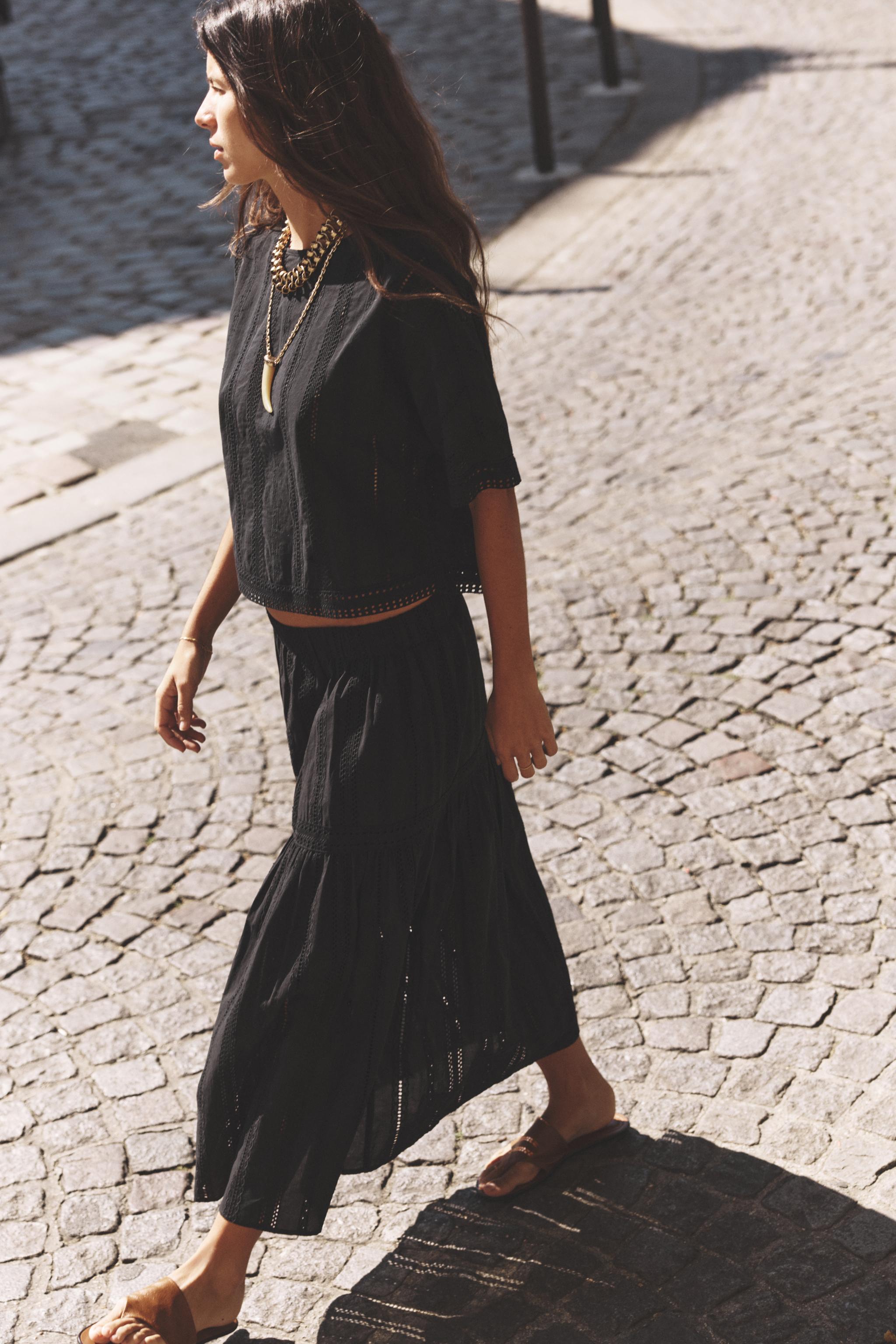 EMBROIDERED EYELET BLOUSE - Black | ZARA United States