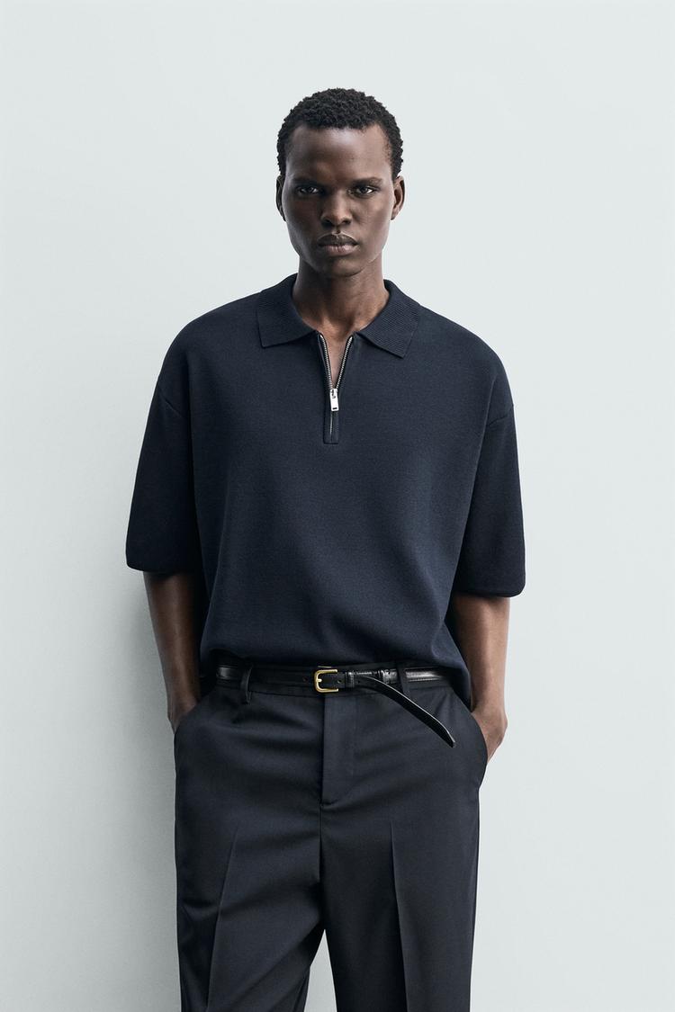 ZARA KNITTED ZIP-UP POLO SHIRT