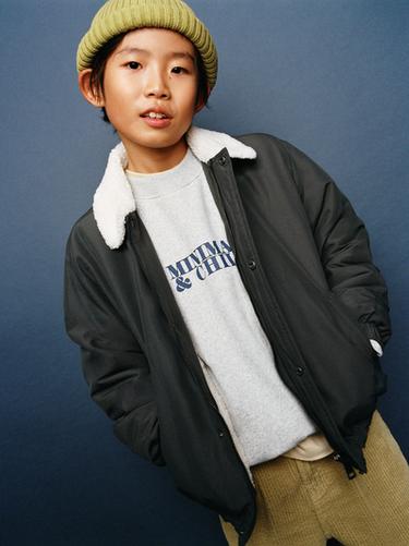 Zara FLEECE BOMBER JACKET - Stone