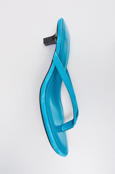 SUEDE KITTEN-HEEL SANDALS - Turquoise blue by Zara