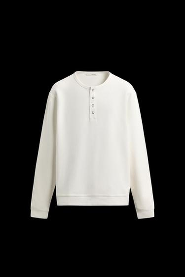 RIBBED BUTTON-NECK T-SHIRT - Oyster-white by Zara