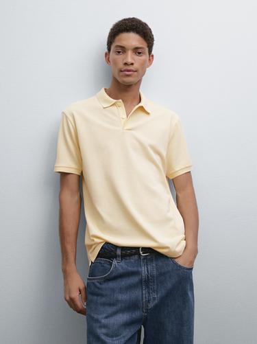 Zara Micro textured piqué cotton polo shirt - Biscuit