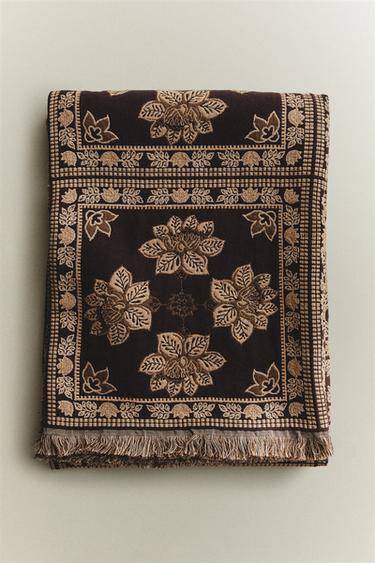 FLORAL JACQUARD THROW - Brown by Zara - Image 4