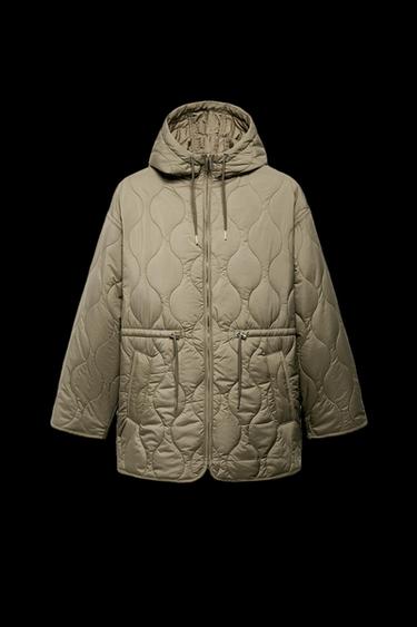 Zara WATER REPELLENT HOODED PUFFER JACKET - Khaki - Image 0