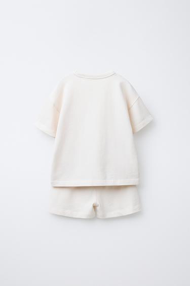PLAIN JOGGING T-SHIRT AND BERMUDA SHORTS SET - Ecru by Zara - Image 1