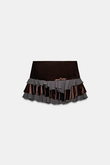 CONTRAST RUFFLED MINI SKIRT - Dark brown by Zara - Image 2