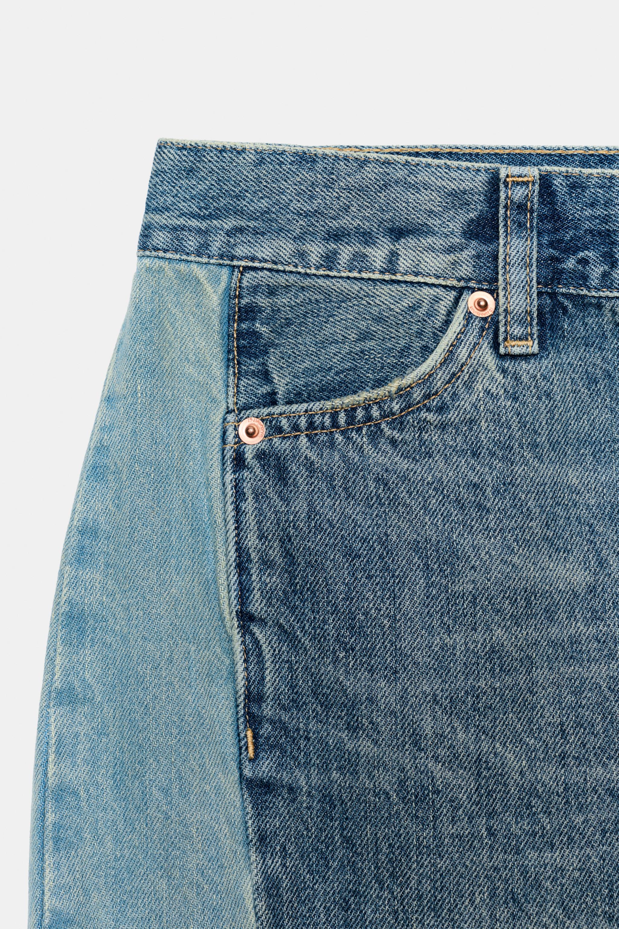 Zara ZW COLLECTION GENİŞ PAÇA ORTA BEL PATCHWORK JEAN görsel 7