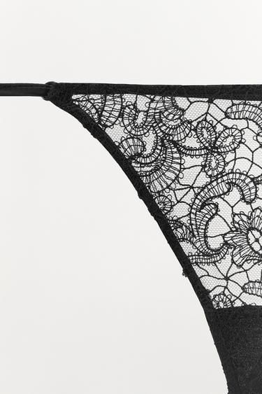 Zara LACE THONG - Black