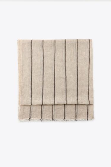 100% STRIPED LINEN SCARF - Sand by Zara