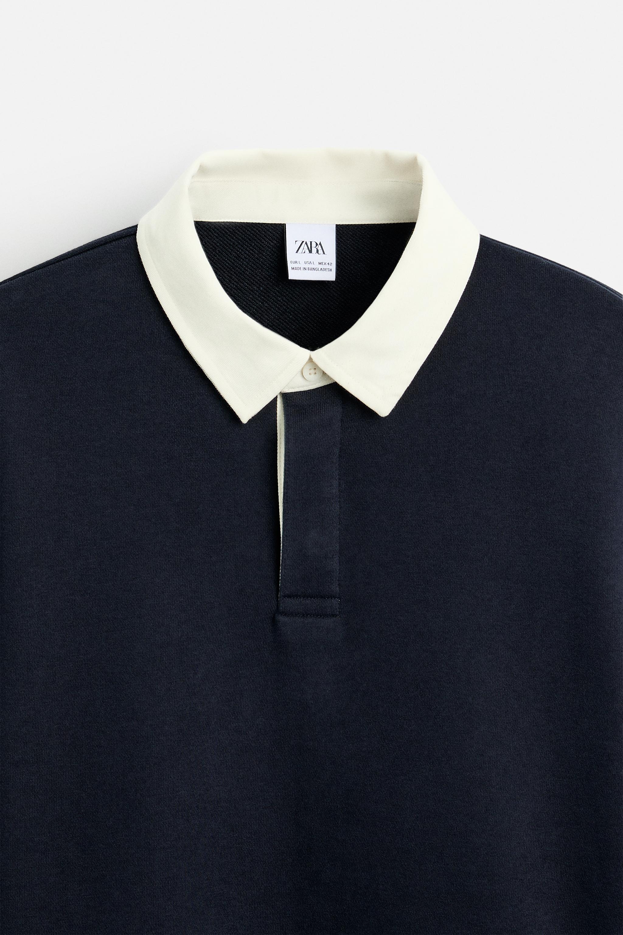 関税負担★ZARA★CONTRAST COLLAR POLO SWEATSHIRT CONTRAST COLLAR POLO SWEATSHIRT - Navy blue | ZARA United States