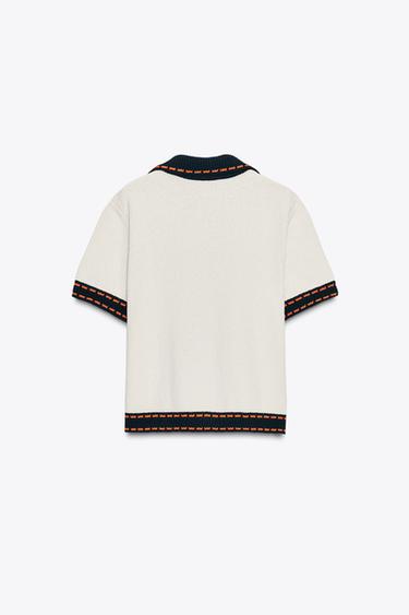 STITCHED KNIT CARDIGAN WITH SHORT SLEEVES - Ecru by Zara - Image 6