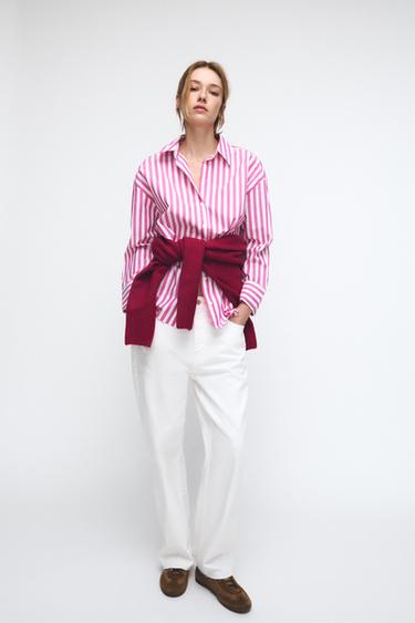 STRIPED POPLIN SHIRT - White / Pink by Zara