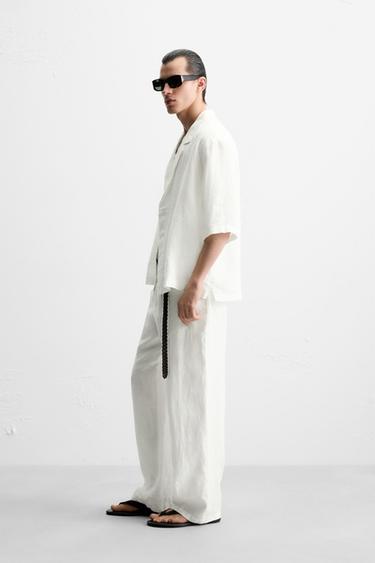 100% LINEN KIMONO SHIRT - White by Zara - Image 3