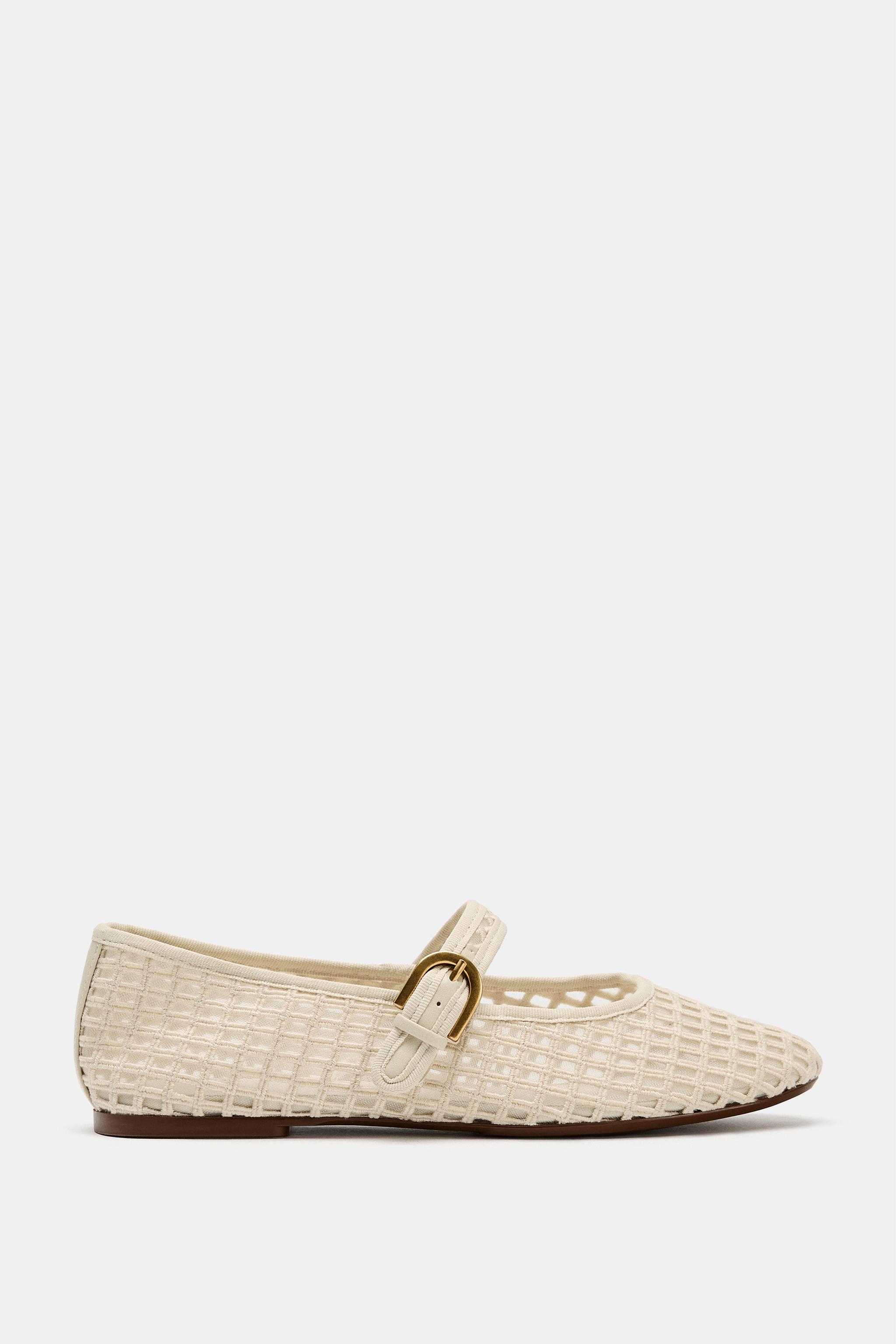 CROCHET-EFFECT BALLET FLATS - Ecru White | ZARA Spain