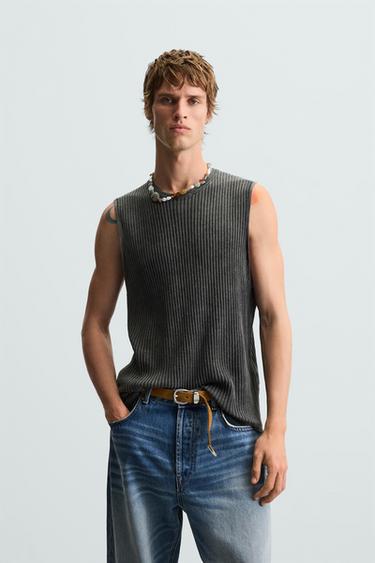 Zara RIBBED KNIT TANK - Anthracite grey