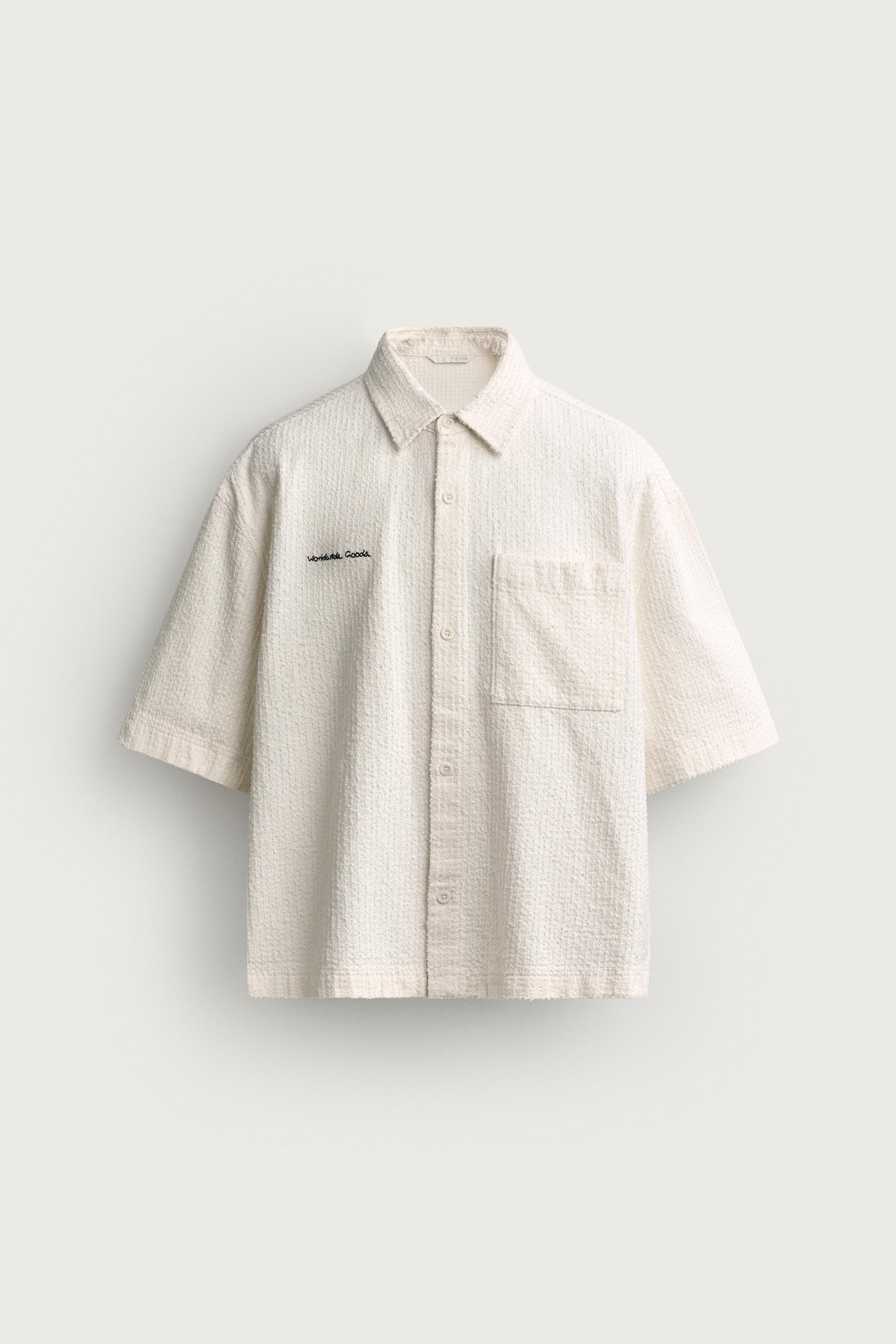 SURCHEMISE COUPE BOXY TEXTURÉE BRODÉE