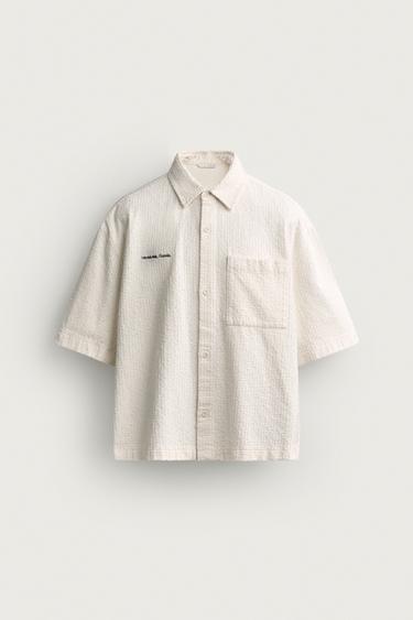 TEXTURED EMBROIDERED BOXY FIT OVERSHIRT - White by Zara