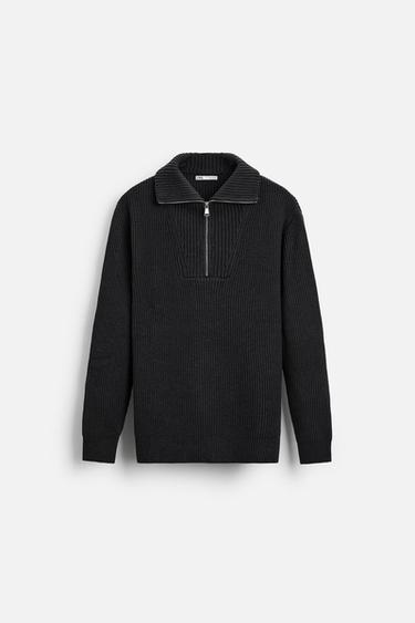 HIGH NECK QUARTER-ZIP SWEATER - Grey marl by Zara