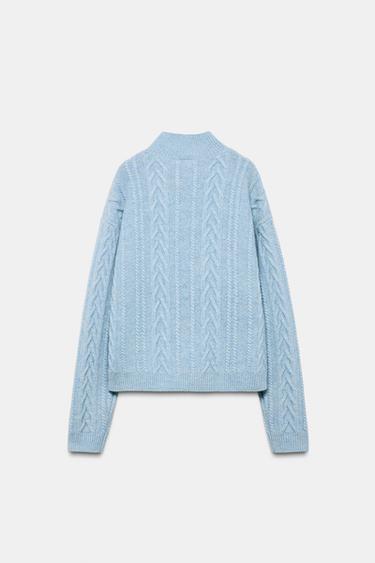 80% WOOL CABLE KNIT JUMPER SKI COLLECTION - Light blue by Zara - Image 6