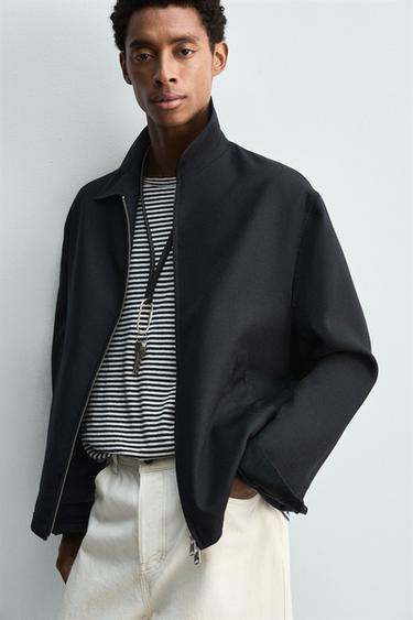 Zara WOOL ZIP-UP OVERSHIRT - Navy blue
