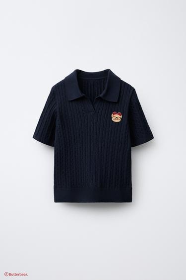 BUTTERBEAR © CABLE-KNIT POLO SHIRT - Navy blue by Zara