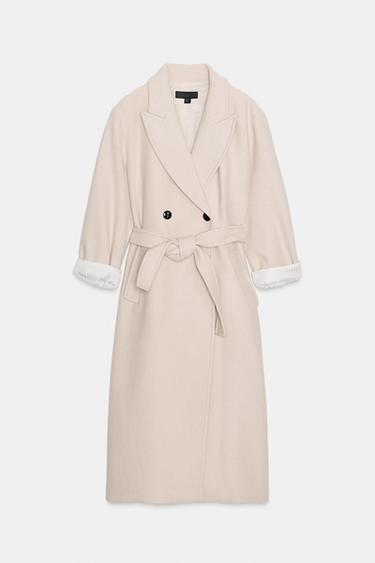 LONG WOOL COAT WITH BELT - Beige by Zara - Image 6