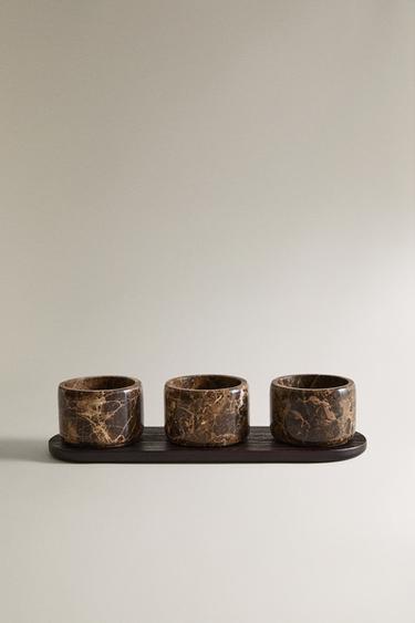 TRAY AND MARBLE BOWL SET - Brown by Zara