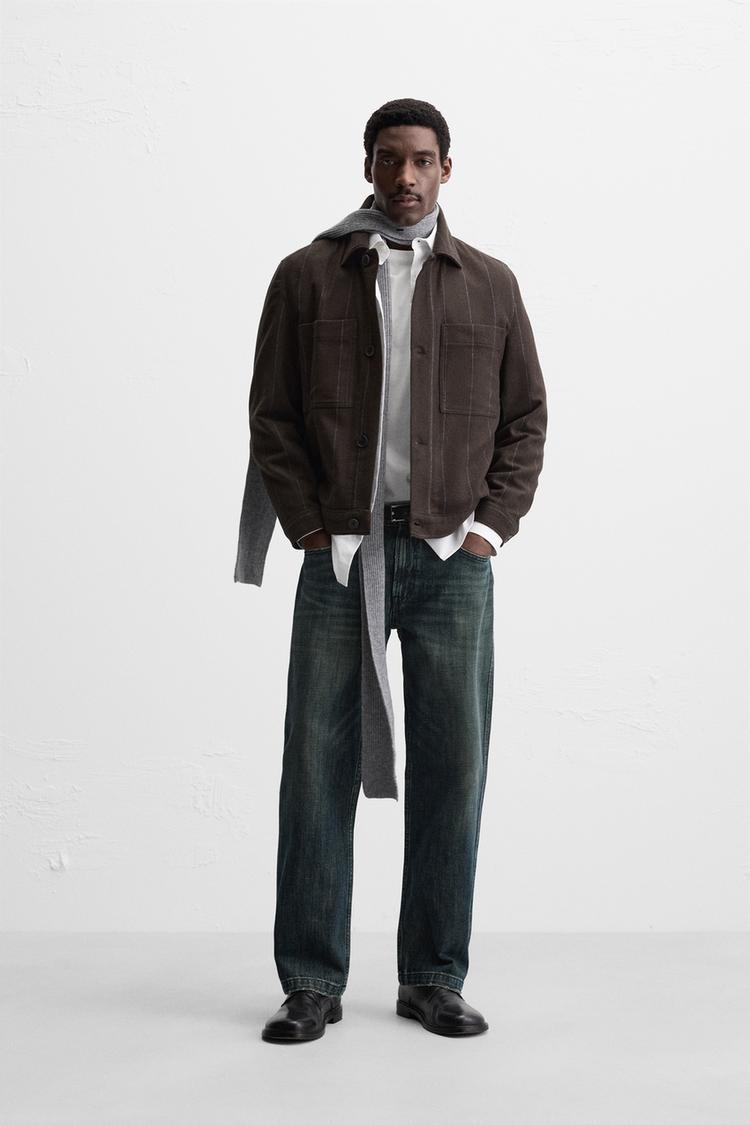 ポケット ストライプ シャツジャケット - ダークブラウン | ZARA Japan  