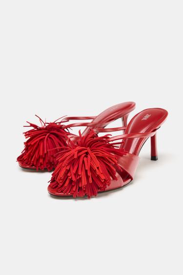 SANDALES À TALONS FRANGES - Rouge corail de Zara - Image 3