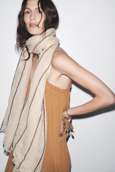 FOULARD 100 % LIN RAYÉ - Sable de Zara - Image 1